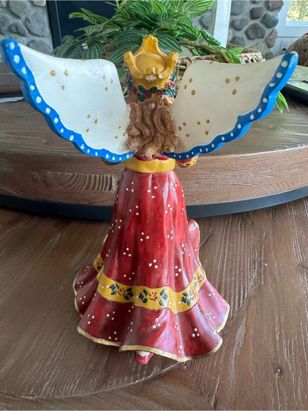 Vintage Cynthia Madrid Red Angel Figurine Candle Holder with Yellow Crown